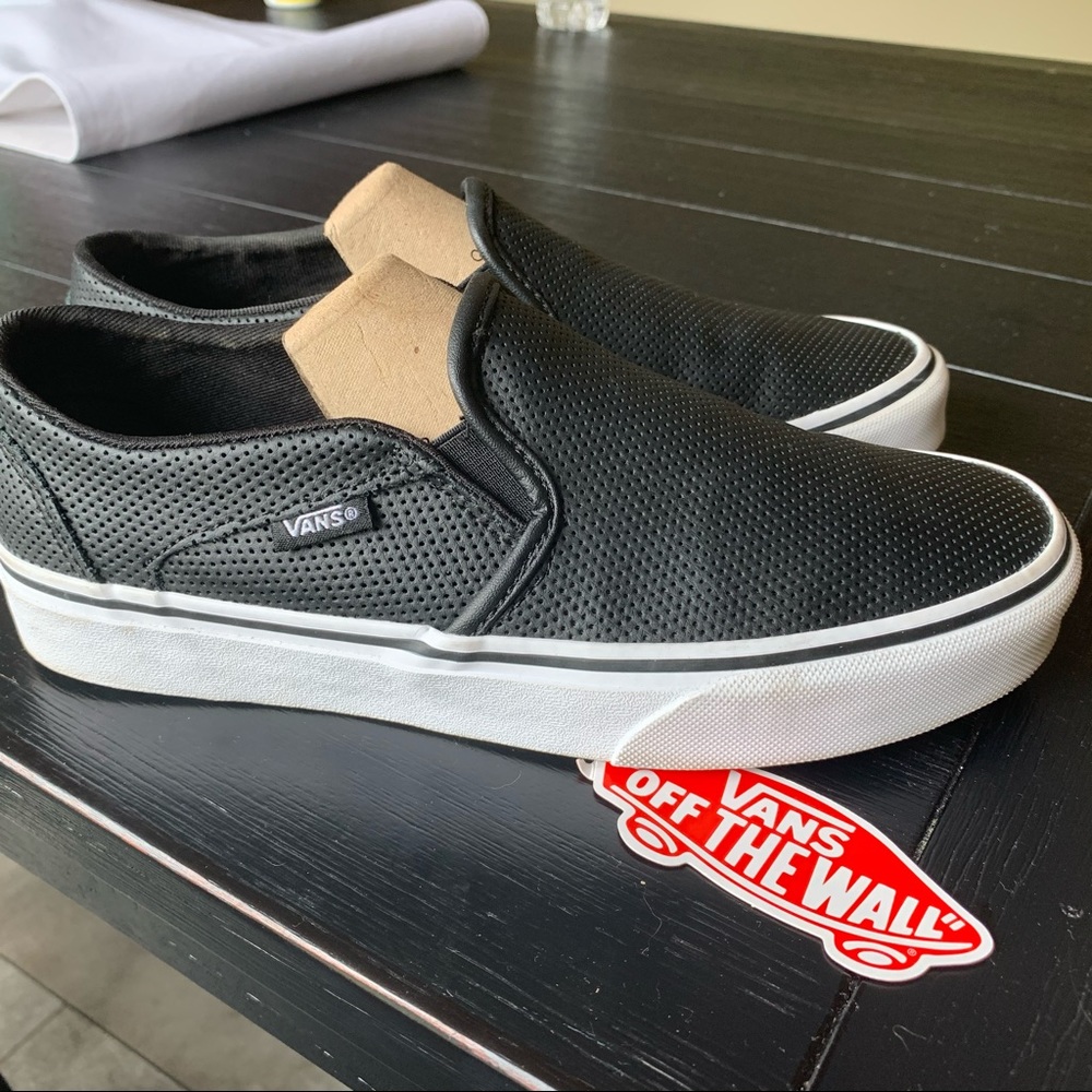Black Leather Slip-On Vans NWT